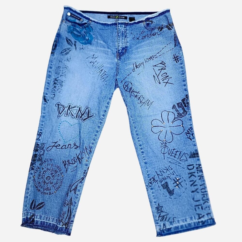 DNKY wide-leg jeans Y2K vintage Midrise Graffiti - Size 12 SHORT